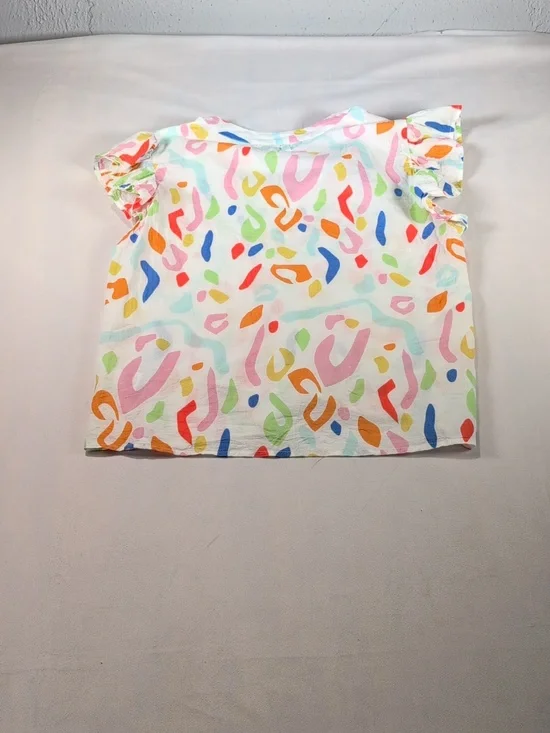 Anthropologie THML Abstract Cotton V-Neck Top with Flutter Sleeves Size Med - Picture 8 of 8